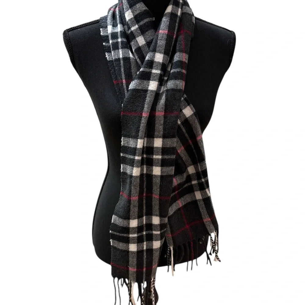 Claiborne Plaid Black, Red and Gray Scarf